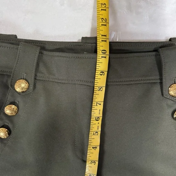 WHBM Jolie Straight Luxe Stretch Pants Size 8 Olive Green Gold Button Sailor - Picture 12 of 16